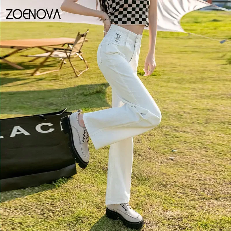 ZOENOVA 여성용 와이드 레그 청바지, 얇은 2023, 하이 웨이스트, 스트레이트, 루즈, 레트로 워싱 데님, 모핑 바지, 봄, 가을 룩, 신상