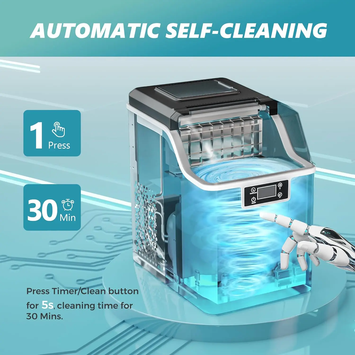 Ice Cube Maker Machine Countertop, 2 Ways to Add Water, 45Lbs/Day 24 Pcs Ready in 13 Mins