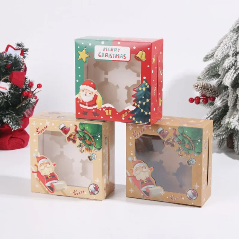 

Пользовательская оптовая упаковка на заказ 4 отверстия Маленькая рождественская коробка для сладких капкейков для тортов