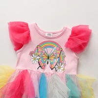 DXTON été princesse filles robes volants sans manches de luxe enfants vacances fête vêtements papillon enfants robe irrégulière 3