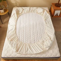 Cotton Quilted Fitted Mattress Cover Solid Color Soy Fibre Fitted Sheet Soft Bed Cover Mattress Topper Protector No Pillowcase 4