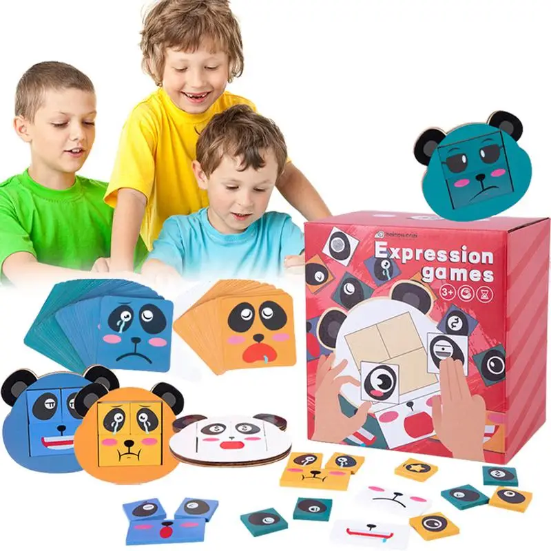 Montessori Face Matching Toys Board Games Facial Expression Face Changing Puzzle Game Face Matching Building Blocks Montessori