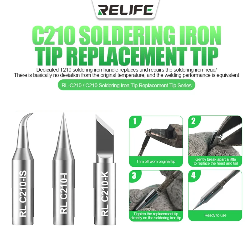 RELIFE RL-C210  (I/IS/K) Universal C210 Soldering Iron Tip Replacement Head Replacement Repair Soldering Station Welding JBC