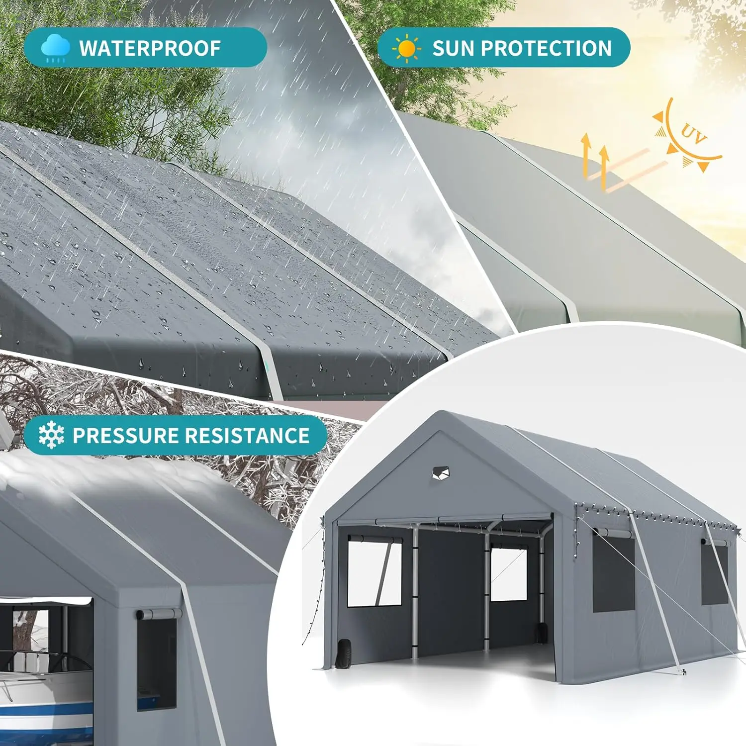 10x16FT Heavy Duty Carport Canopy Extra Large Portable Car Tent Garage with Roll-up Windows and All-Season Tarp Cover,Removable