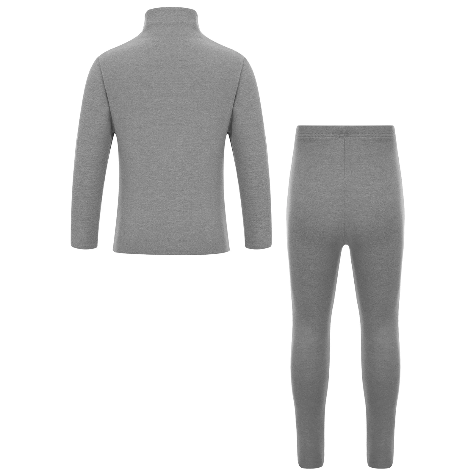Kids Girls Boys Solid Color Thermal Underwear Set Warm Loungewear Mock Neck Long Sleeve T-shirt Elastic Waistband Leggings