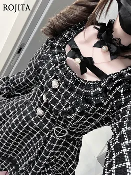 Women's Black White Houndstooth Jirai Kei Dress Gothic Lolita Style with Lace Trim Bow and Heart Buttons Japanese Shorts Set 1