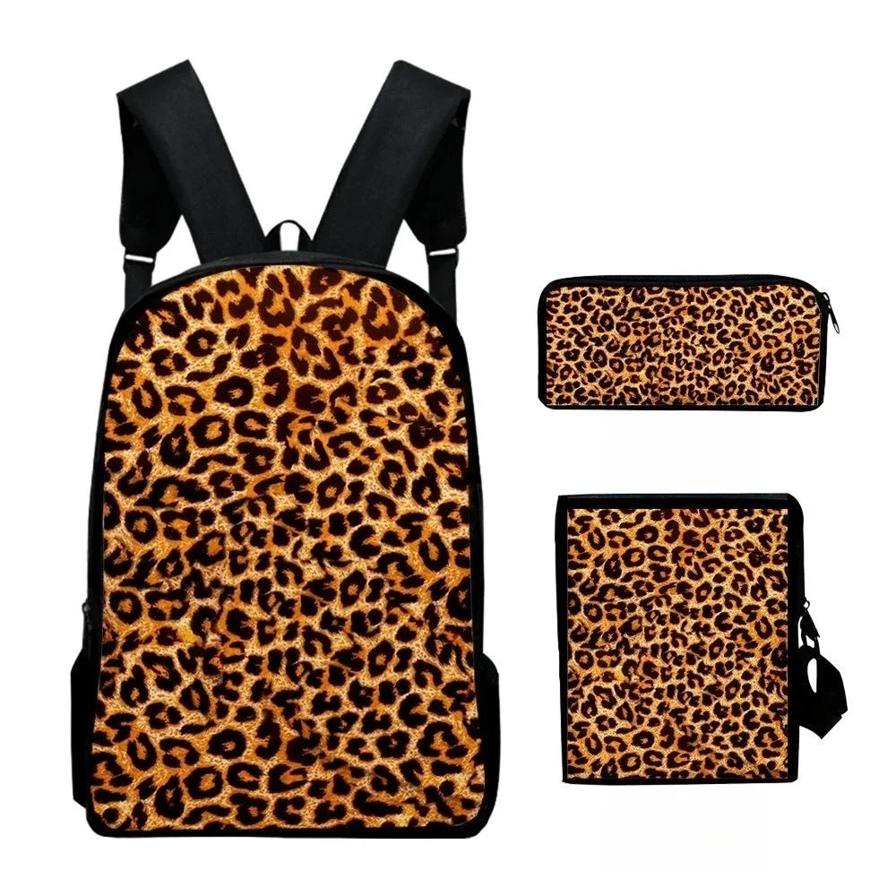 

Animals Leopard Backpack Set Print School Student Bookbag Teenager Boys Girls Daypack with Lunch Bag Pencil Case Daily Schoolbag