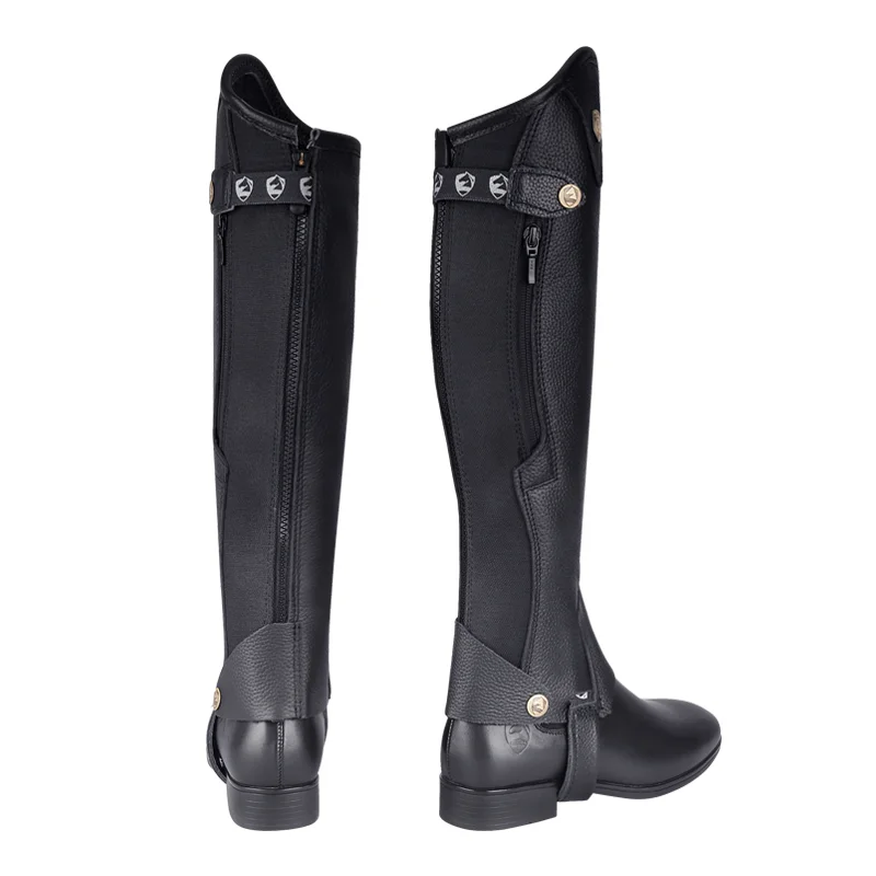Cavassion Equestrian Horse Riding Cowhide Leather YKK Zipper Half Chaps Horse Riding Rider Protector Lengthen Type without boots