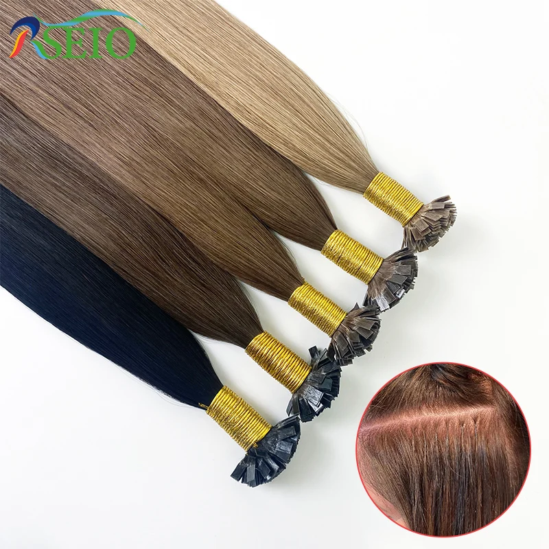 Human Hair Extension RSEIO Straight Flat Tip Hair Extensions Natural Real Human Hair Fusion Extensions Brown Blonde Color 16-24inch 1g/Strand