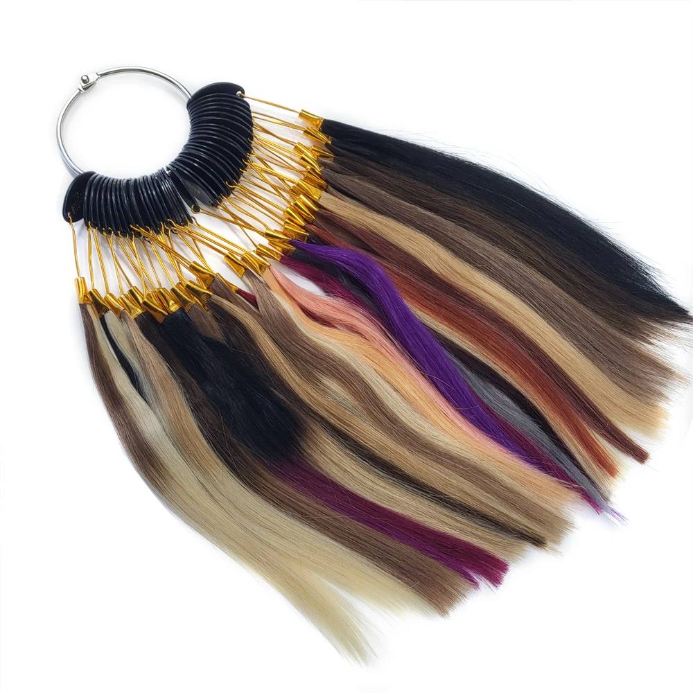 Color Ring/Wheel/Chart With 43 Sample Human Hair Extensions And Salon Hair Dyeing Sample Chart Swatches Rings