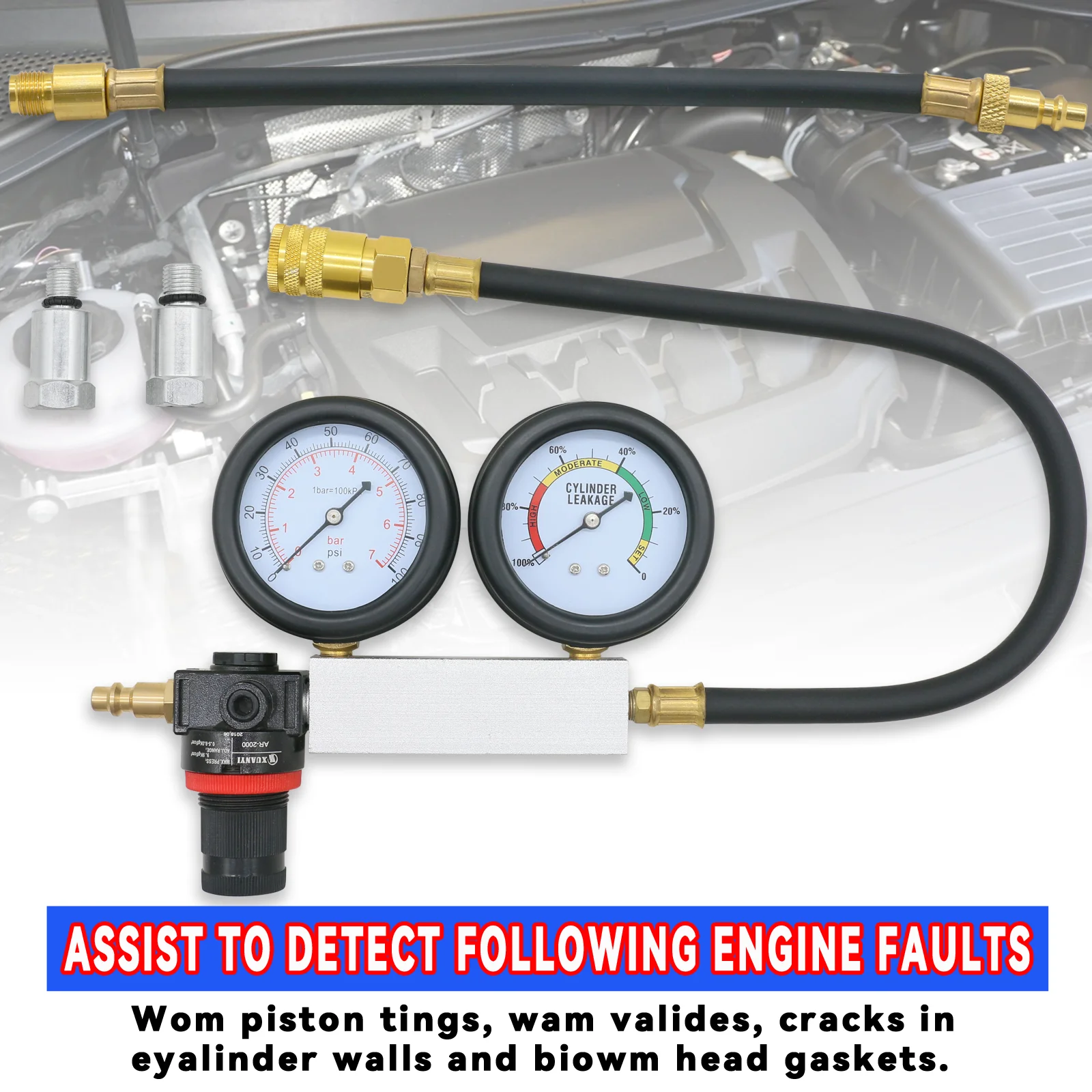 TU-21 Cylinder Leak Tester Compression Leakage Detector Set Double Gauge Petrol Engine Leakdown Detection Test Automotive Tools 2