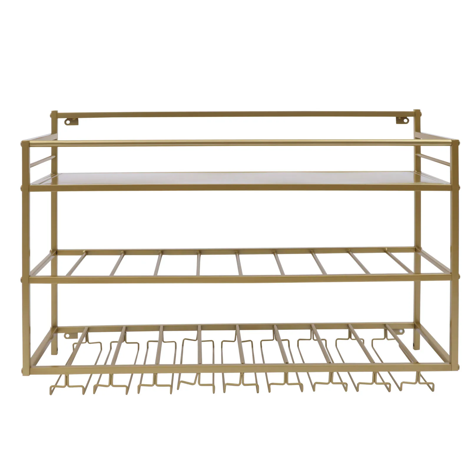 Weinregal Wandmontiert Bar Vintage Metall-Weinregal für Weinkeller Bar Lager Weinregal mit Tischplatte, 25 x 80 x 55 cm, Gold – Detail 1