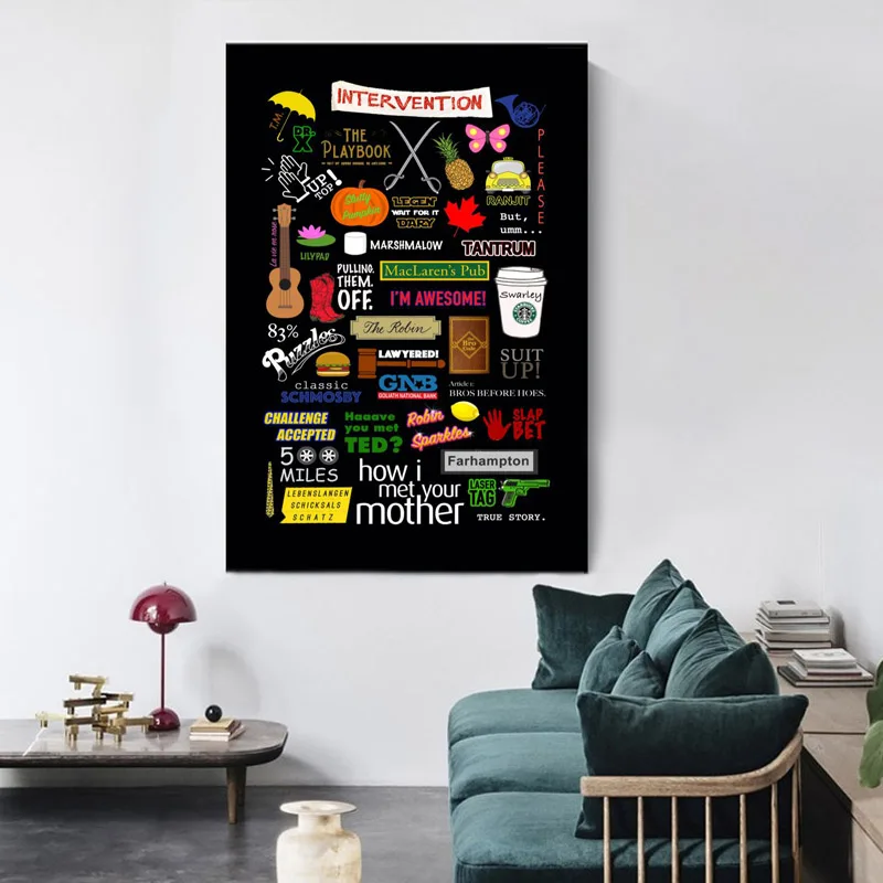 Sitcom - Poster su tela, motivo: serie TV How I Met Your Mother, decorazione per camera da letto, stile sportivo, per ufficio, camera da letto, regalo, senza cornice, 30 x 45 cm