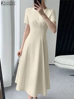 2025 ZANZEA Elegant Women Short Sleeve OL Work Dress Summer Sundress Stylish Casual Party Midi Vestidos Solid A Line Robe Kaftan