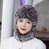 Winter Knitted 100% Natural Fur Hats Scarves Sets Women Warm Real Rex Rabbit Fur Hat Scarf Lady Fashiom Thick Rex Rabbit Fur Hat 4