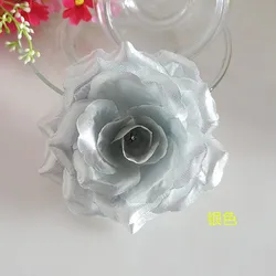 Set of 10 Gold Silk Rose Artificial Flower Heads for Wedding and Home Decor (Silver)