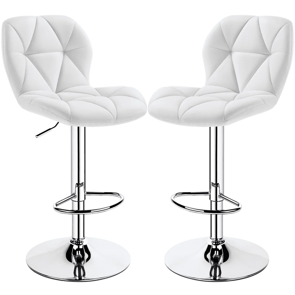 

Set of 2 Counter Height Stool Kitchen Island Upholstered Bar Chairs Faux Leather White Seat