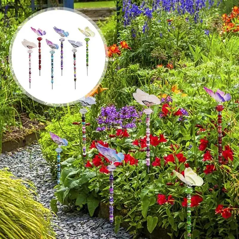 Beaded Garden Stakes Handmade Garden Stake Kit Fairy Stakes 138 Pieces 6 Threaded Rod Beads Kits 6 Crystal Nuts 90 Hole