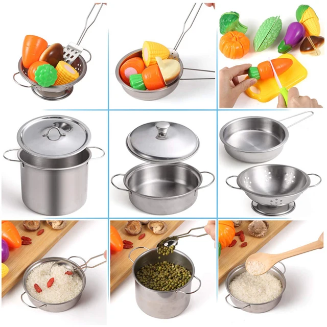 Kids Toy Pots and Pans Toys - Kitchen Play Set Pretend Cookware Mini Stainless Steel Cooking Utensils Development Toys 5