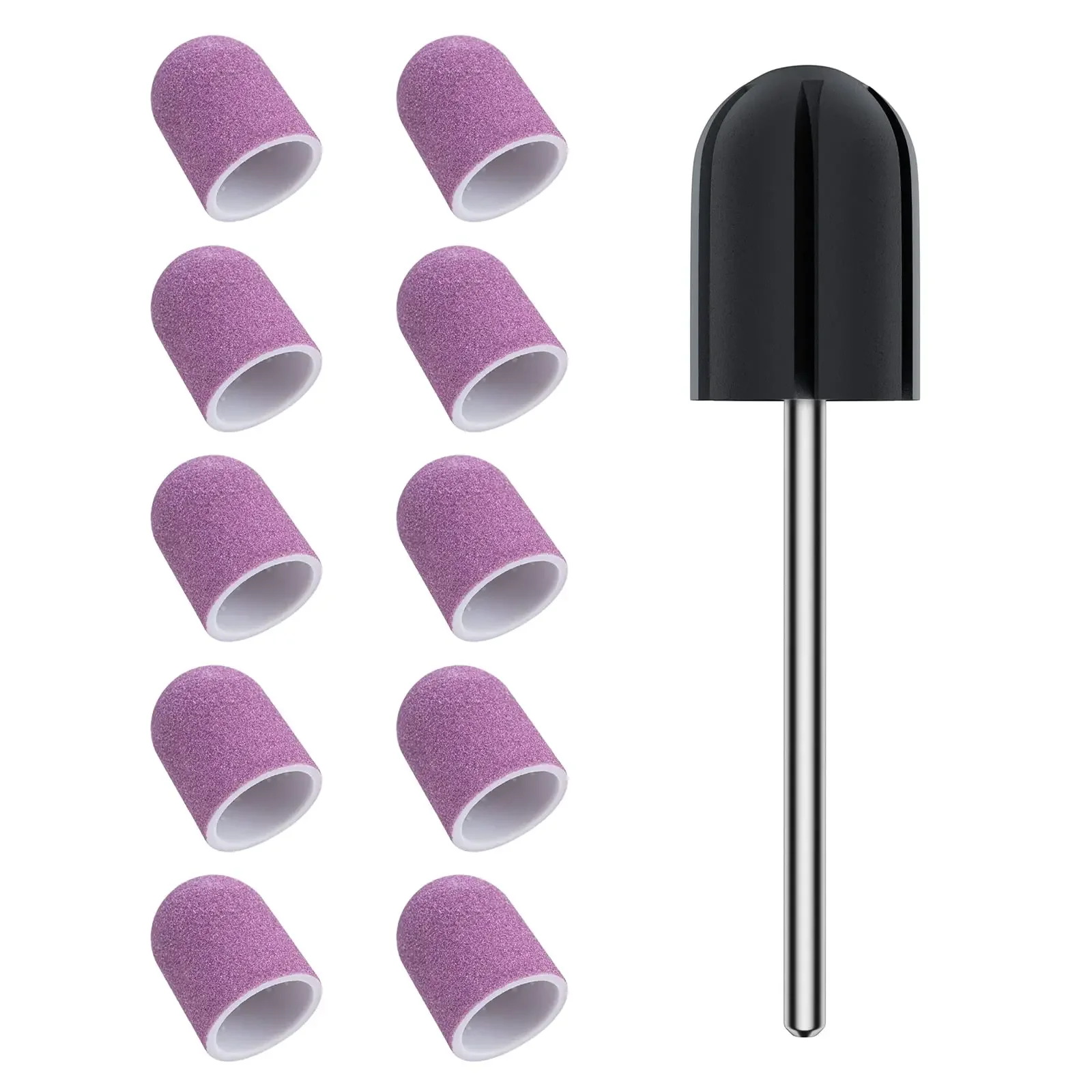 

10pcs/set Sanding Caps Grit #180 with Rubber Drill Bits Purple Sanding Caps Electric Nail File Accessories for Manicure Pedicure