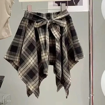 Summer Girls Clothing Set Solid Color Sleeveless T-shirt+Plaid Irregular Skirt 2Pcs Suit For 5-14 Years Teen Kids Fashion Outfit 6