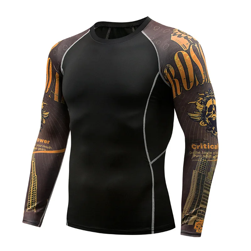 

Men's t-Shirts Long Sleeve Gym Tight Clothing Compression Sportswear Running Fitness Fashion Print Bodybuilding Muscle Dry Fit