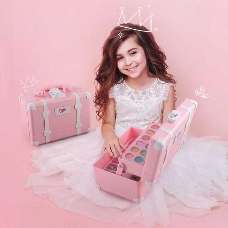 Kids Makeup Kit for Girl Washable Safe Cosmetics Toys Set Children Makeup Cosmetics Playing Box Play Set Safety Non-toxic Toys makeup toy cosmetics set