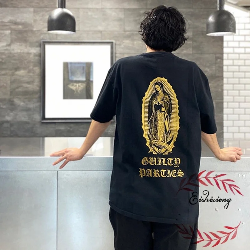 일본 패션 패션 브랜드 Wacko Maria 클래식 처녀 메리 프린트 남성과 여성 느슨한 간단한 여름 패션 브랜드 짧은 소매 티셔츠