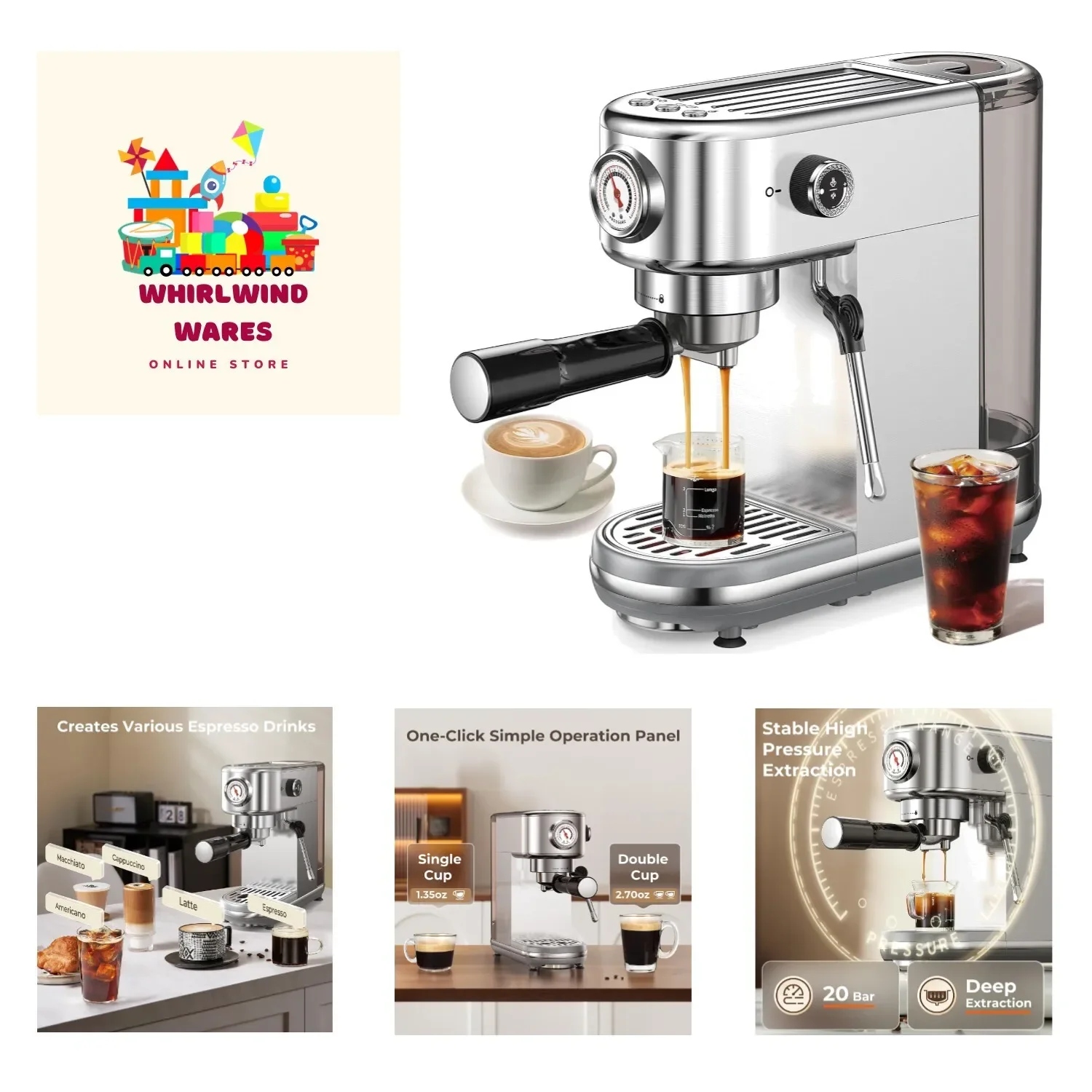 Espresso Machine with Milk Frother, 20 Bar High Pressure Professional Espress...-