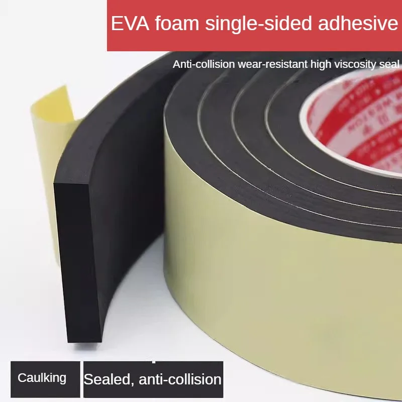 10M EVA Black Single-sided Sponge Tape Rubber Seal Strip for Door Window Weather Stripping