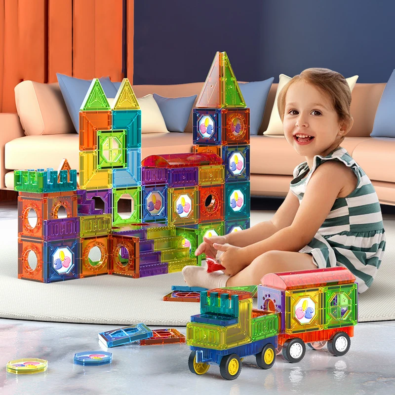 W WISE BLOCK Blocs Magnétiques 101 Pièces – Thème Princesse Château – STEM Jouets 3-8 Ans – Avec Accessoires DIY Et Voitures