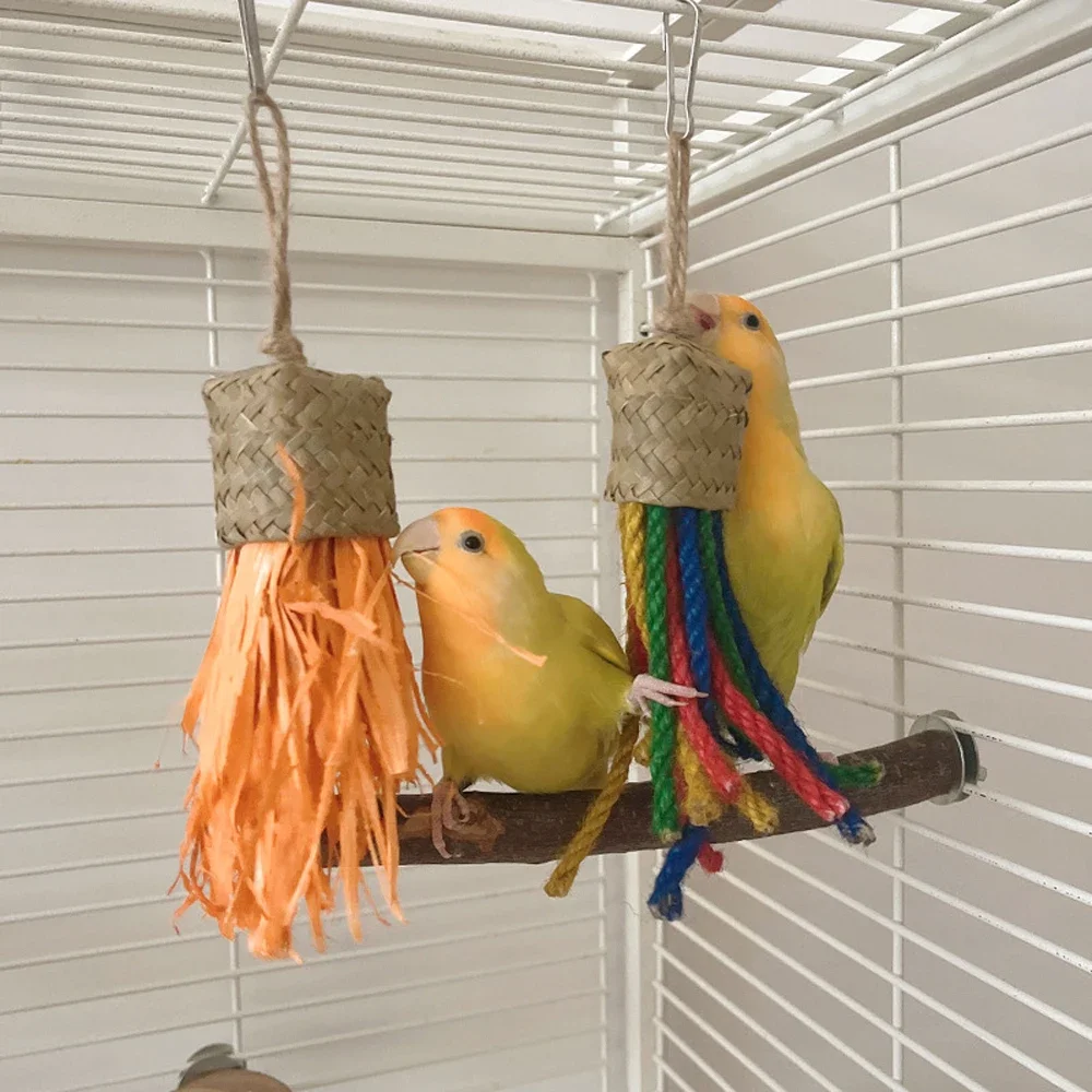 Parrot Toy Bird Toy 1pc Colorful Rattan Bird Chewing Toys Parrot Shredder Bite Hanging Toy Swing Cage Accessories for Pet Cockatiel Budgies Lovebird