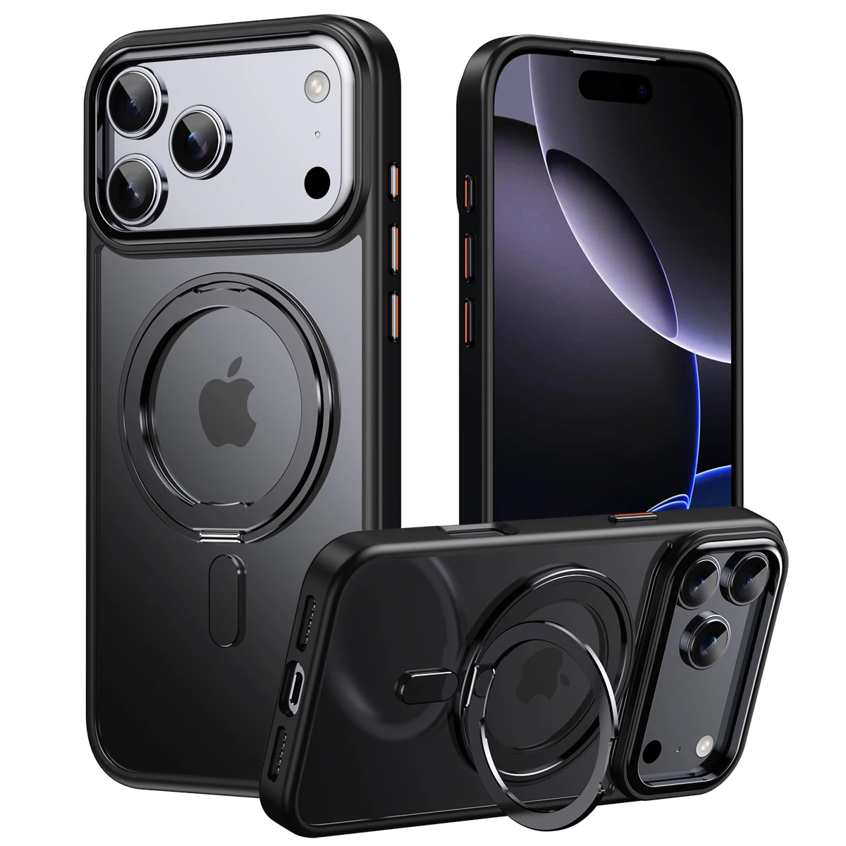 Matte Transparent Magsafe Case with Air Metal 360° Rotating Ring Holder and Armor Back Cover
