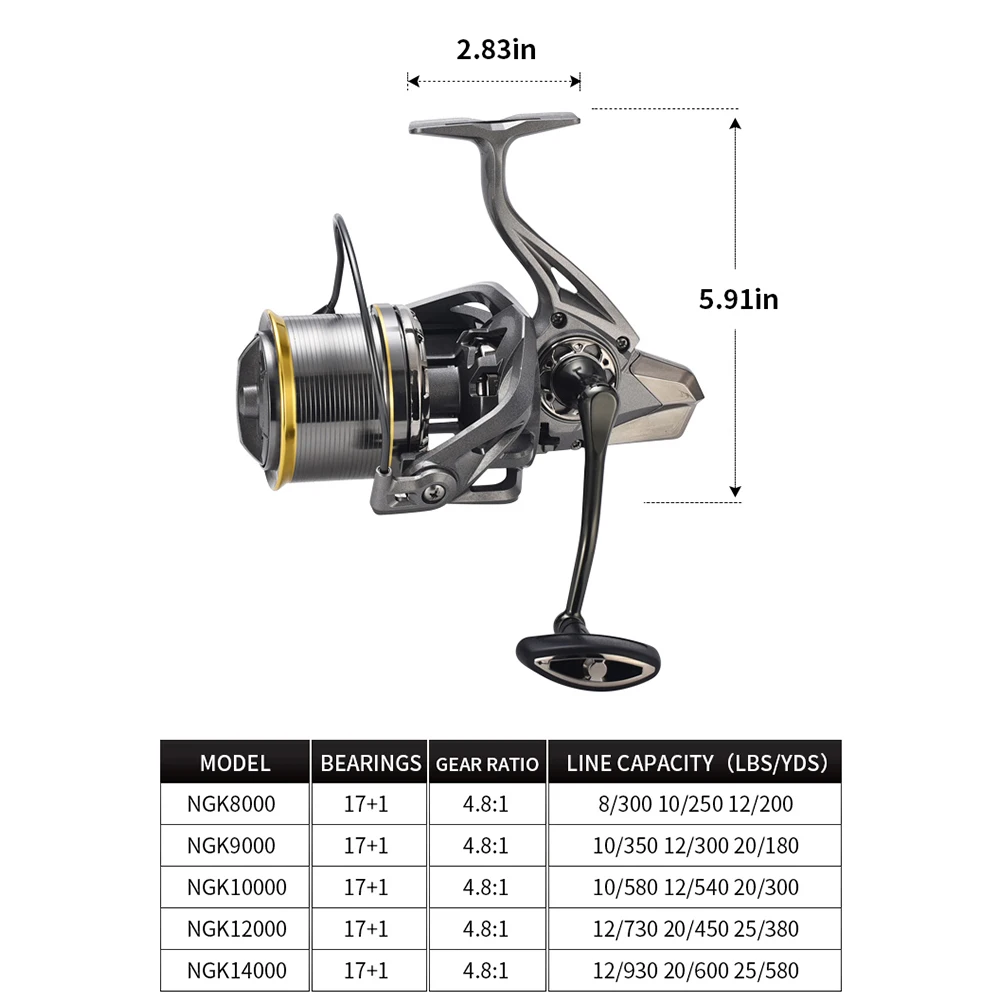 Ultra Light Spinning Wheel Long-range Casting Metal Wire Cup Design 12KG  Max Drag Power Spinning Fishing Reel 4.8:1 17+1 Bearing