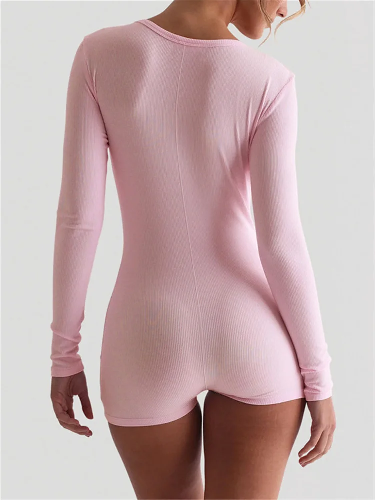 Skinny Ribbed Summer Yoga Jumpsuit Female Rompers Long Sleeve High Waist Solid Bodysuit Streetwear Women's Fashion Rompers