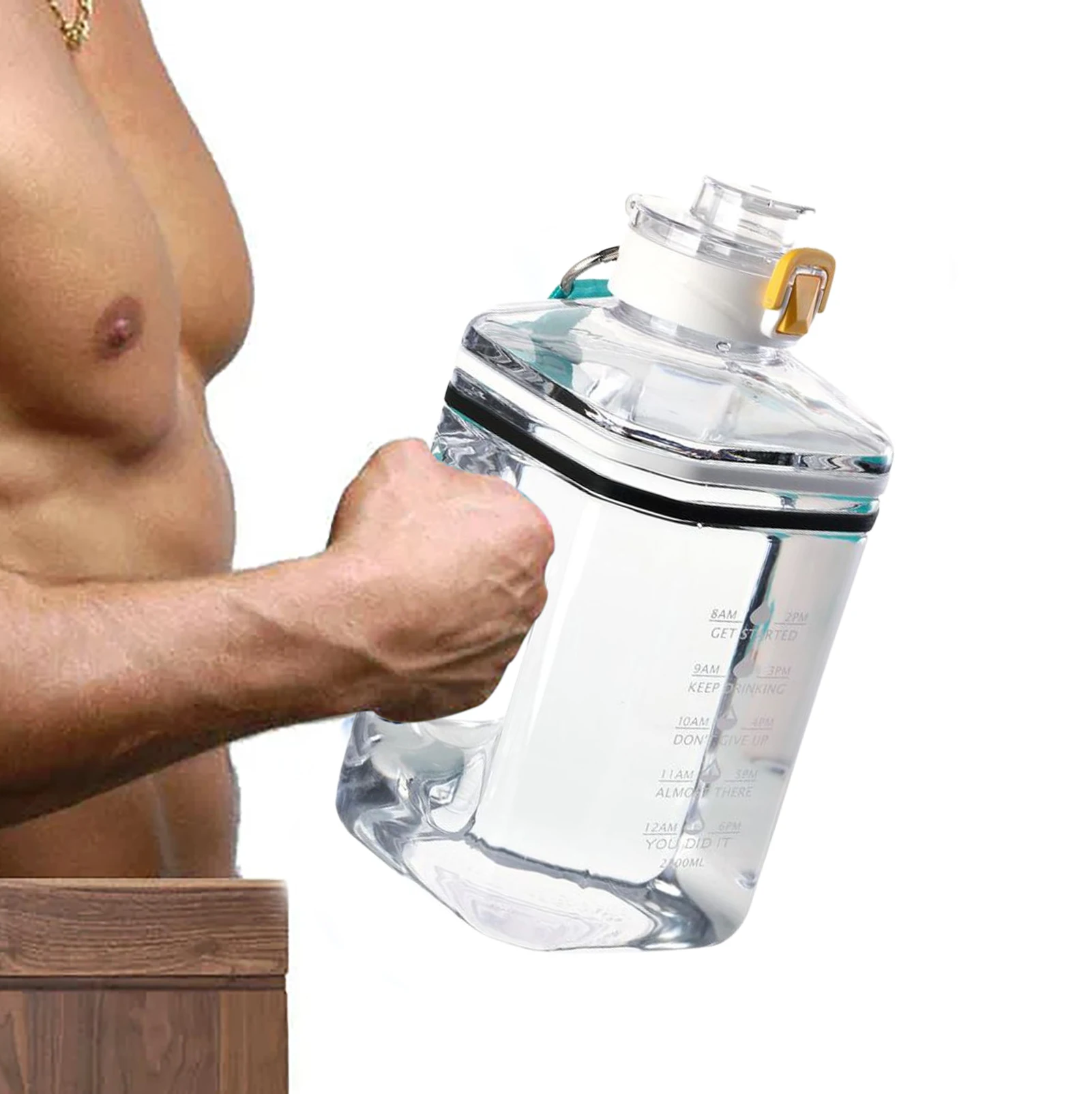 Sport Water Bottle 2.2L Motivate Square Water Jugs Portable Transparent Fitness Cup Drinking Kettle With Straps Handles BPA Free