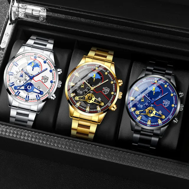 Reloj Hombre Men's Luxury 3-Piece Business Watches Mens