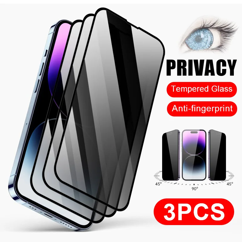 

3Pcs Privacy Glass smartphone for iphone tempered glass film 15 14 Plus 13 12 Mini 11 Pro XR XS Max X phone screen protector