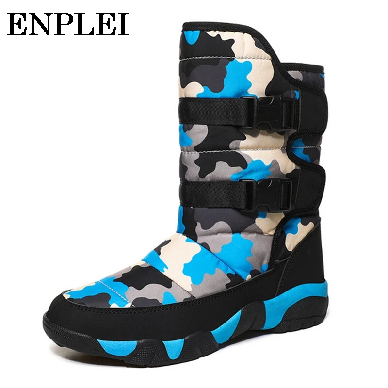 

XPAY Winter Women Snow Boots Ladie Waterproof Camouflage Booties Mid-calf Warm Fur Plush Velvet Round Size 33-42