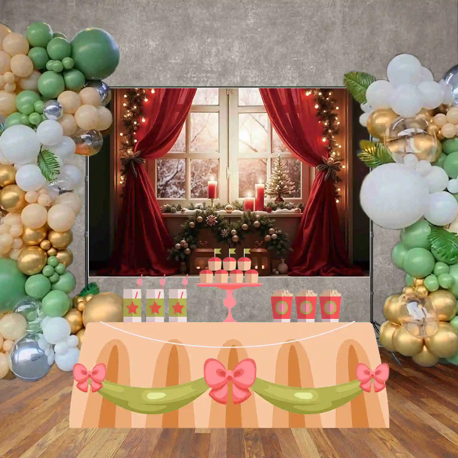 MOON.QG Christmas Window Door Photography Backdrop Xmas Tree New Year Photozone Background Home Decoration Photo Studio Supplies