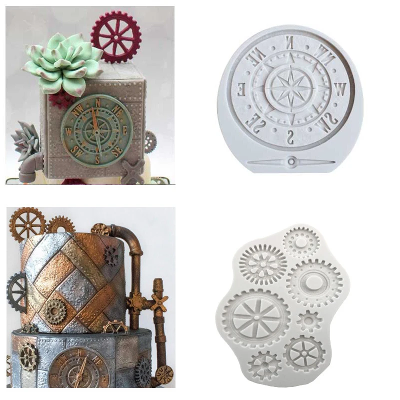 Steampunk Fondant Form Silikon Zahnräder Zähne Form für Reise Themed Kuchen Dekoration Schokolade Süßigkeiten Cupcake Topper Sugarcraft – Detail 4