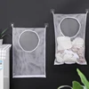 Dirty Clothes Storage Bag Basket Frame Bucket Foldable Mesh Laundry Bathroom Wall Hanging Household Clothing Organizer with Hook 1