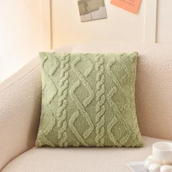 Plush Geometric Decorative Cushion Cover for Living Room Sofa - Nordic Home Decor (Green)