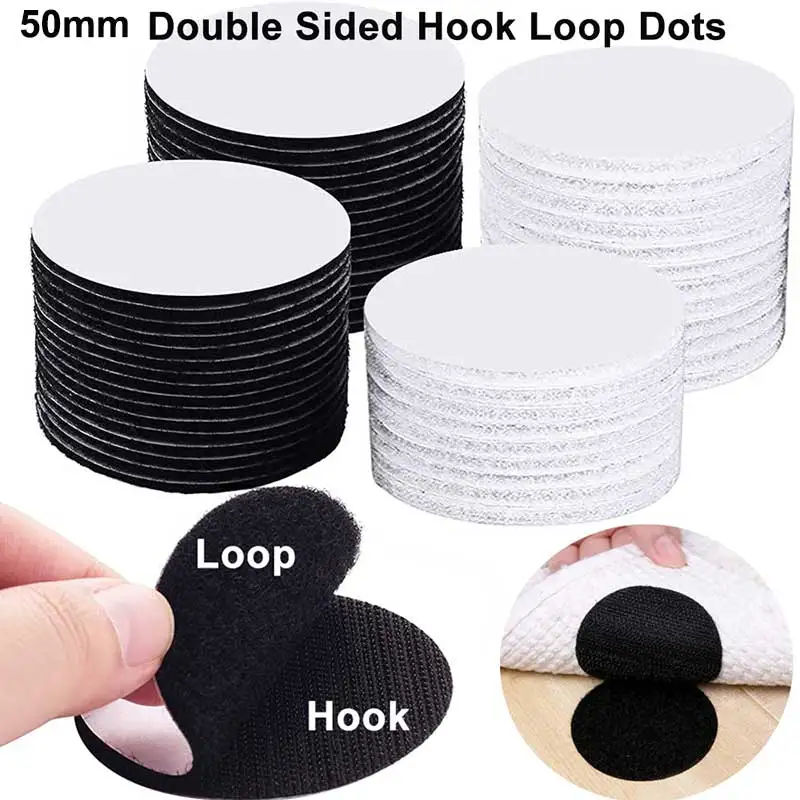 5-20Pairs 50mm Hook and Loop Interlocking Dots Sticky Self Adhesive Fastener Tape Back Coins Hook Loop DIY Carpet Anti Slip Mat