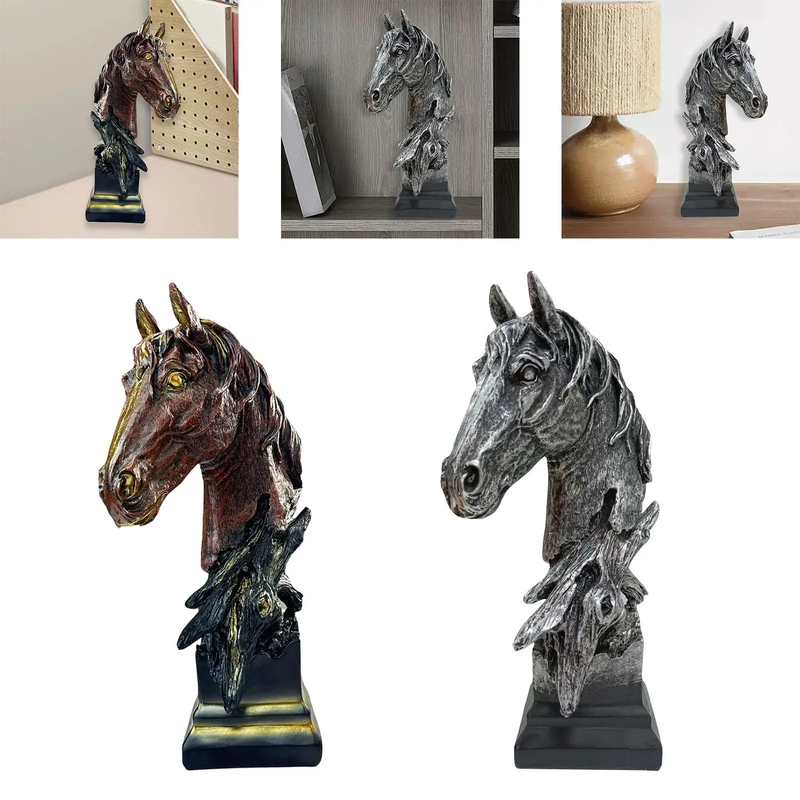 Horse Head Statue Modern Art Figurine Collection Animal Sculpture Desktop Ornament for Shelf Bedroom Living Room Home Decoration