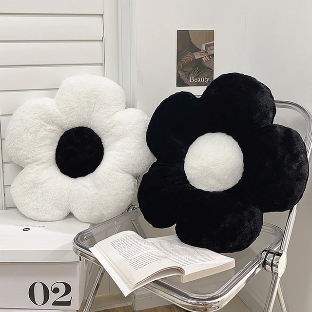Coussin à fleurs blanc noir, grand coussin décoratif pour canapé, chaise de bureau, décoration de maison 6