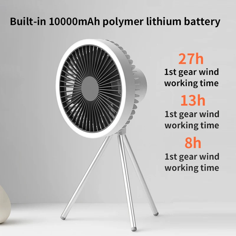 Portable Camping Fan Rechargeable Multifunctional Mini Fan USB Outdoor Camping Ceiling Fan Led Light Tripod Stand Desktop Fan
