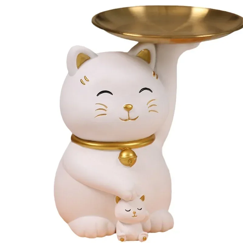 

Fortune Cat Key Holder Figurine Entrance Crafts Resin Sculpture Decor Non-toxic Harmless Household Supplies for Home Living Room