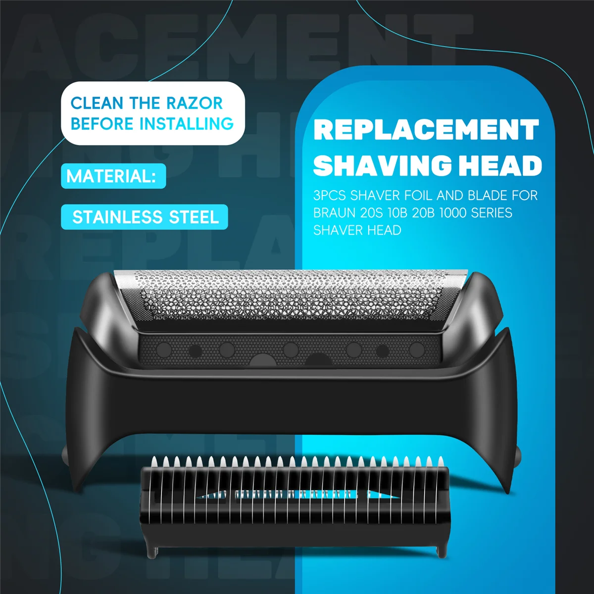 3PCS Shaver Foil and Blade for Braun 20S 10B 20B 1000 Series Shaver Head
