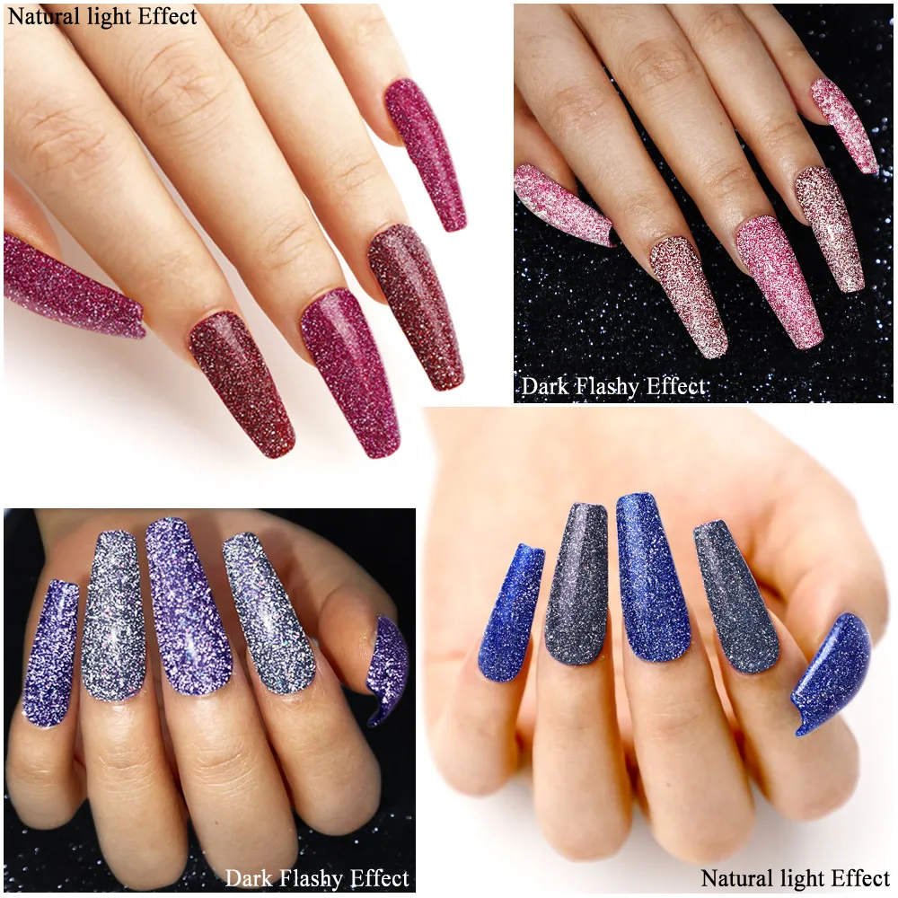 MIZHSE 7ml Reflective Glitter Nail Gel Polish Effect Sparkling Soak Off UV Gel Semi Permanent For Manicure Nail Art Nail Gel 3